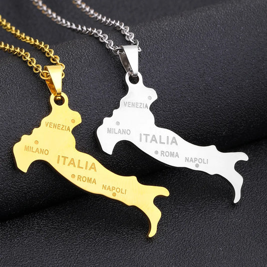 2024 New fashion stainless steel Italian map necklace for women and men couples ethnic style accessory collarbone chain annivers