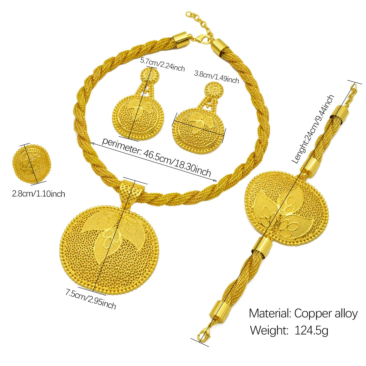 Luxury Indian Dubai Irregular Necklace And Earrings Jewelry Sets For Women Ethiopian Bridal 24k Gold Color Set Wedding