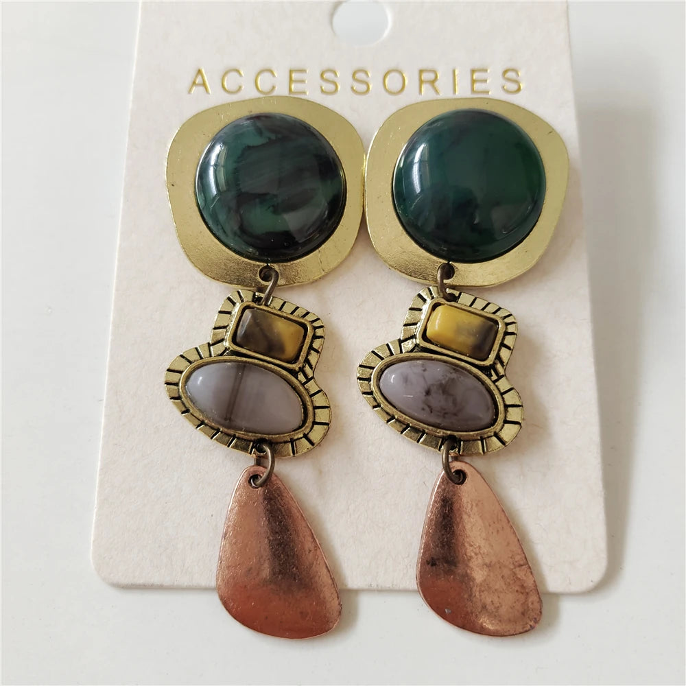 2025 New Indian Ethnic Vintage Bracelet Women Fashion Boho Statement Charm Metal Hollow Links Resin Stone Bracelets Jewelry