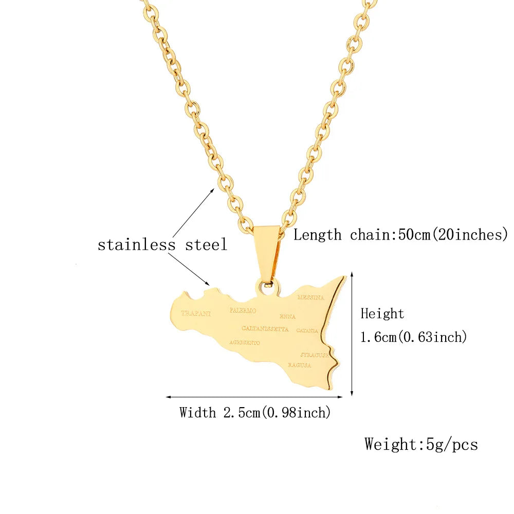 2024 new fashion stainless steel Sicily map and city pendant necklace temperament all collars chain birthday anniversary small g