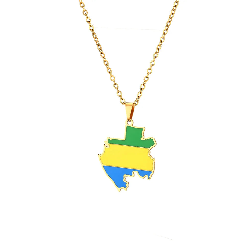 2024 new fashion stainless Gabon map flag pendant necklace temperament everything collarbone chain birthday anniversary gift