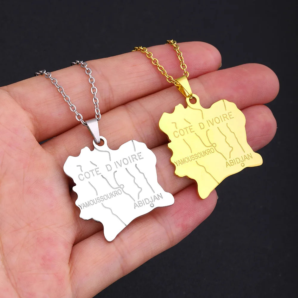 2024 New fashion stainless steel Ivorian map necklace for men and women geometric national style collarbone chain anniversary sm