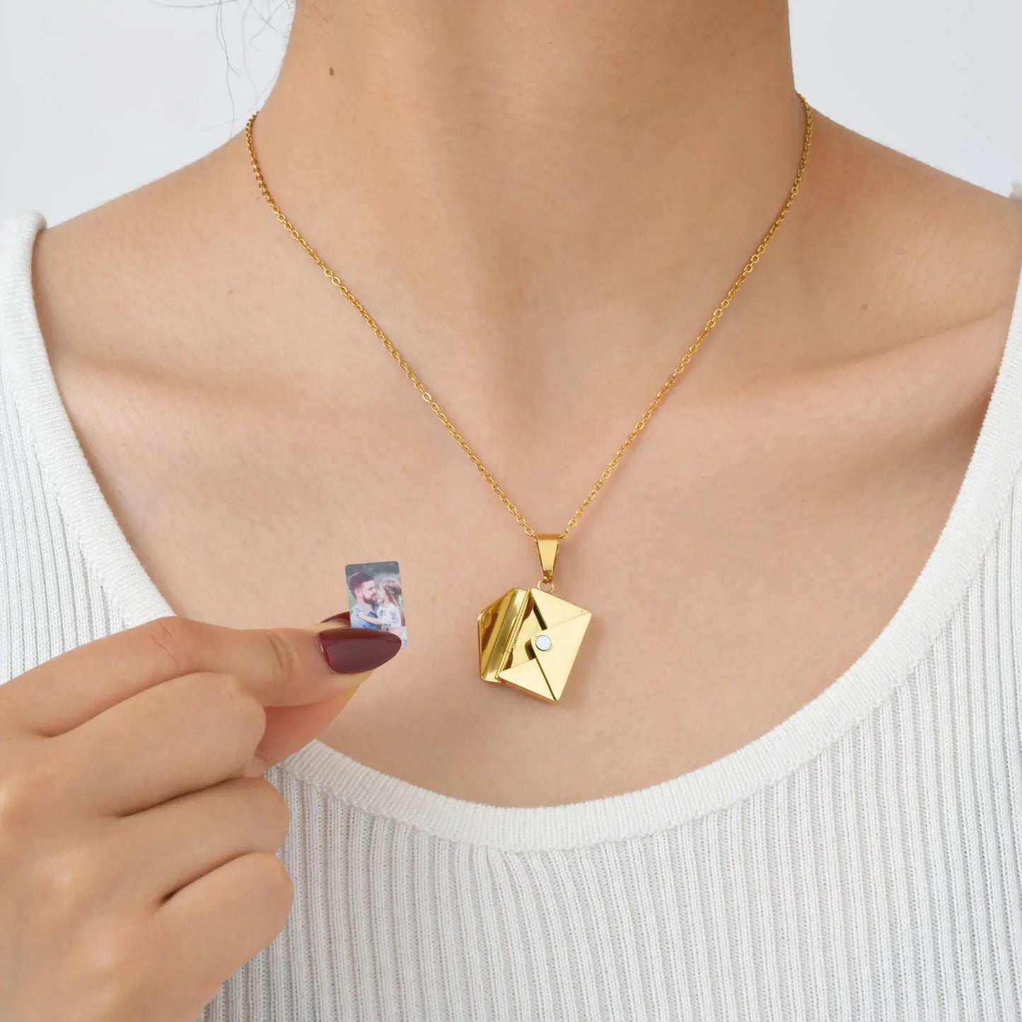 Vnox Envelope Photo Custom Necklace For Women Girls,Stainless Steel Can Open Family Picture Gift Jewelry,Personalized Pendent