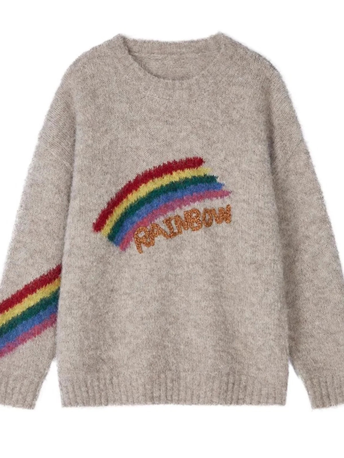 2024 New In Autumn Winter Christmas Rainbow Khaki Pullover Sweater For Women Knitwear Long Sleeves Warm Loose Top Clothes
