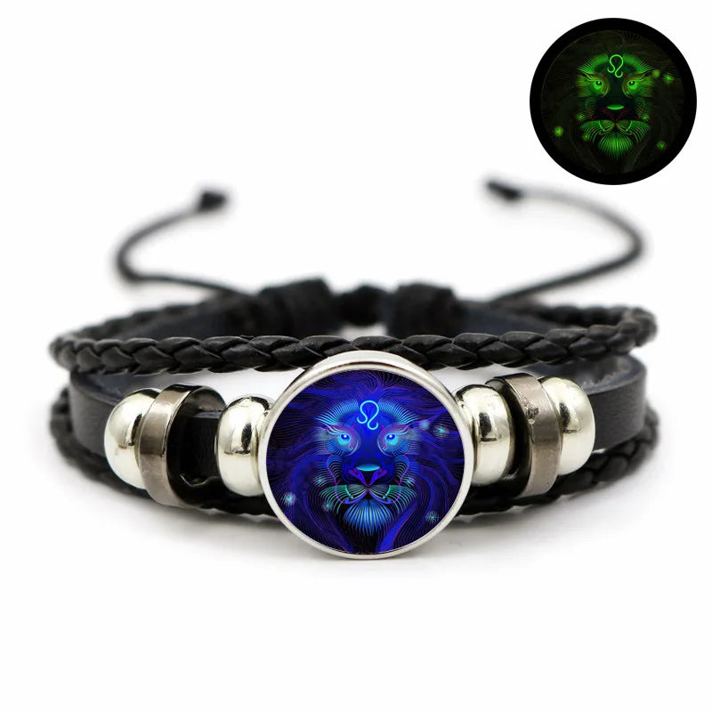Twelve constellations bracelet female luminous retro leather bracelet male student Korean style fashion simple luminous bracelet
