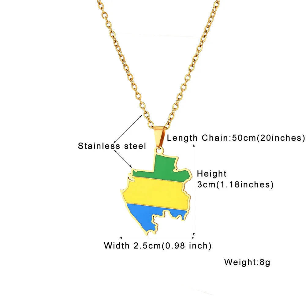 2024 new fashion stainless Gabon map flag pendant necklace temperament everything collarbone chain birthday anniversary gift