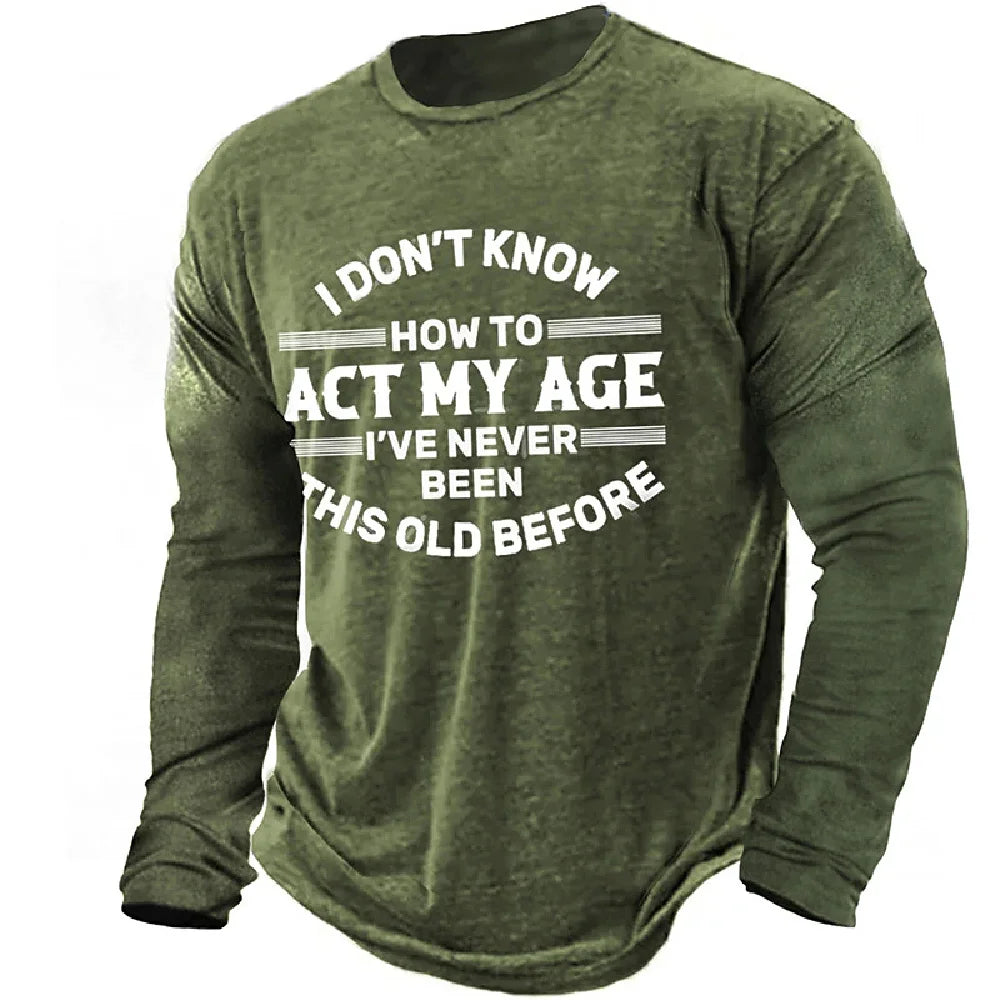 Vintage T-Shirts For Mens Print Cotton Long Sleeve T Shirt Overzied Fashion Clothes Streetwear Casual Top Tee Shirt Men Clothing