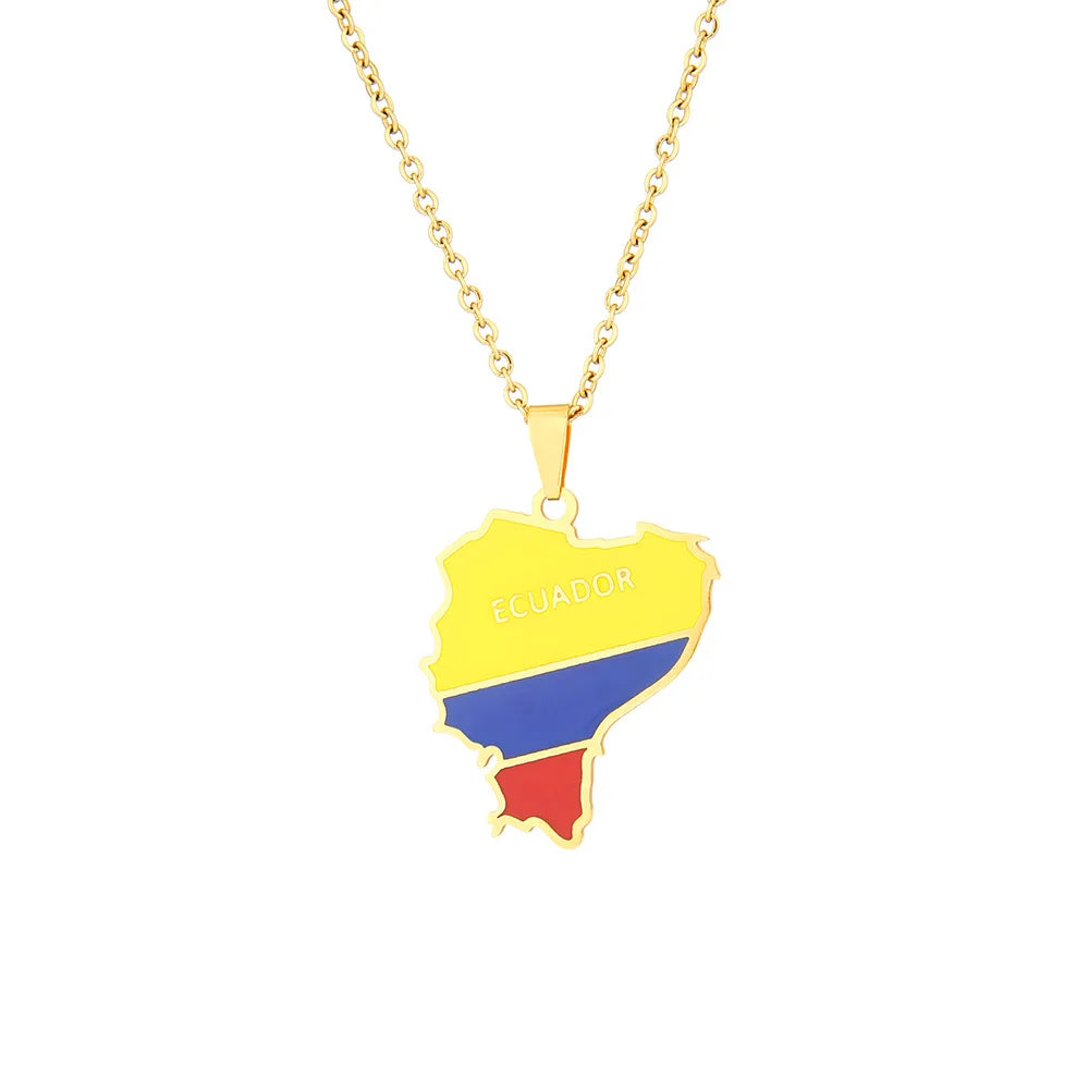 2024 New fashion stainless steel Ecuador map necklace for men and women geometric ethnic style collarbone chain anniversary smal