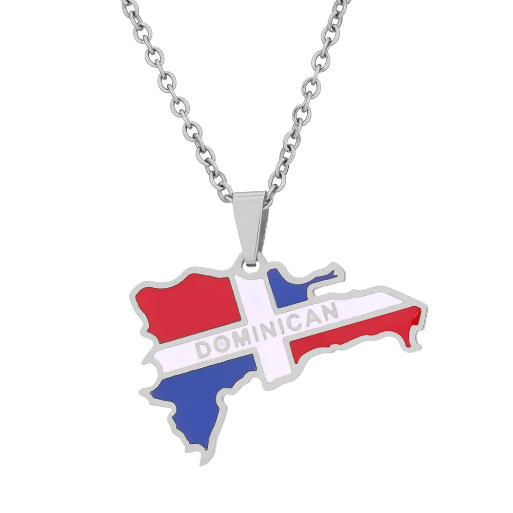 2024 New fashion Dominican map Titanium steel pendant necklace men and women's stainless steel couple necklace