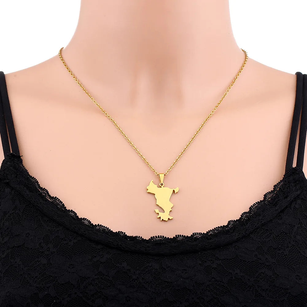 2024 New fashion French Mayotte map necklace for men and women geometric titanium steel pendant national style collarbone chain