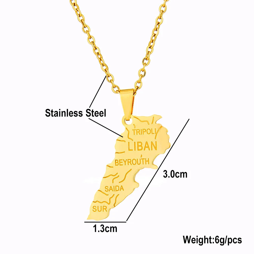 2024 New fashion stainless steel Lebanon map necklace for women and men couples ethnic style accessory collarbone chain annivers