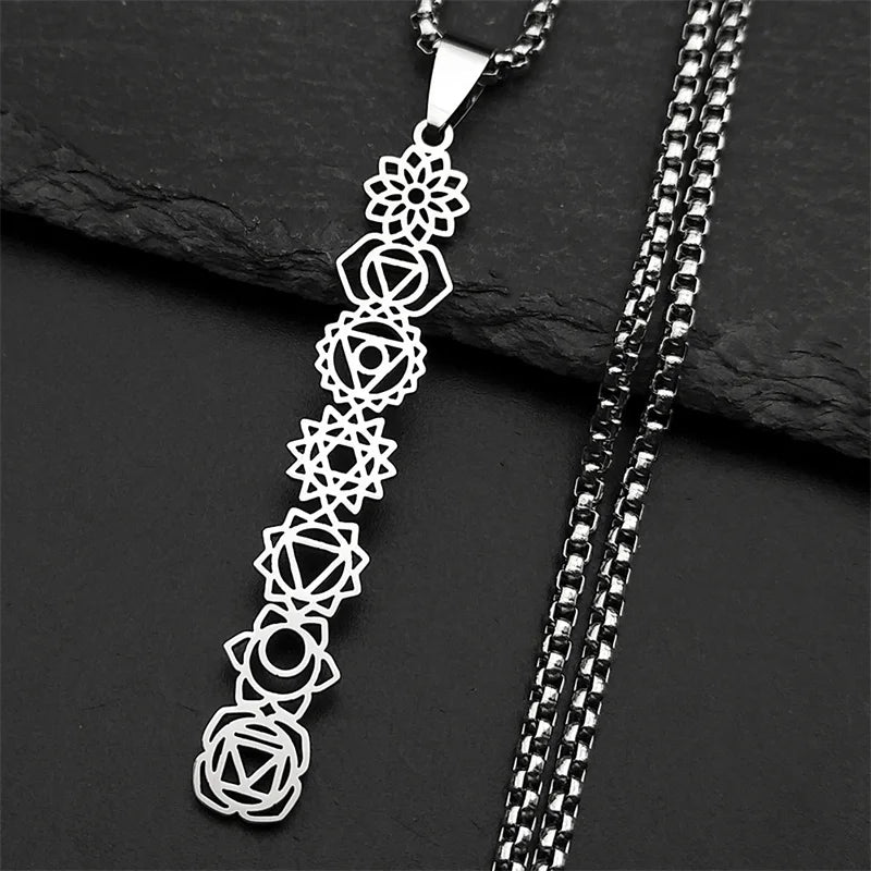 Yoga 7 Chakra Birth Flower Pendant Necklace for Women Girls Stainless Steel Gold Color Reiki Healing Amulet Jewelry Gift