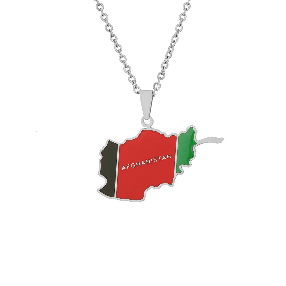 2024 New fashion stainless steel Afghanistan map necklace for men and women geometric titanium steel pendant ethnic style collar