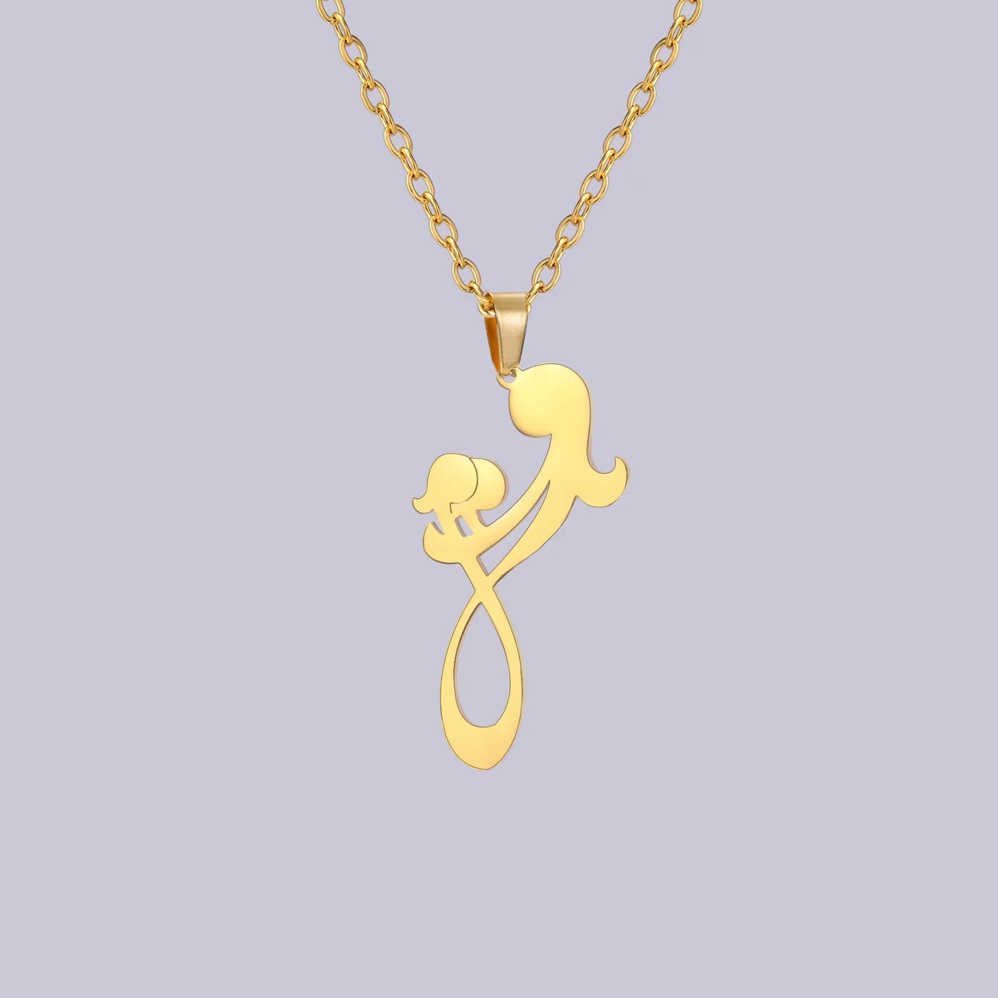 2024 New fashion Mom and Two Kids pendant necklace temperament everything with stainless steel collarbone chain accessories acce