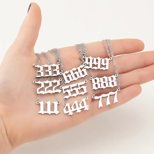 2024 new fashion stainless steel Angel lucky number pendant necklace temperament 100 matching 000-999 collarbone chain accessory