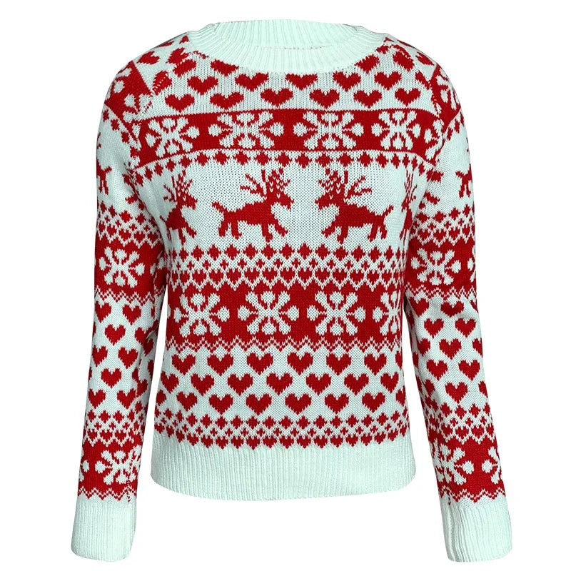 2025 Winter Women Christmas Sweater Snowflak Print Knitted Jumpers Full Sleeve Knitwear Casual Soft Jacquard Pullover Xmas Look