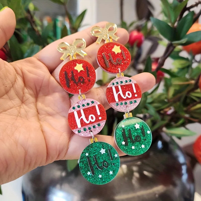 2pcs Christmas sparkling earrings, resin inlay, cartoon style party pendant earrings, used for holiday celebrations