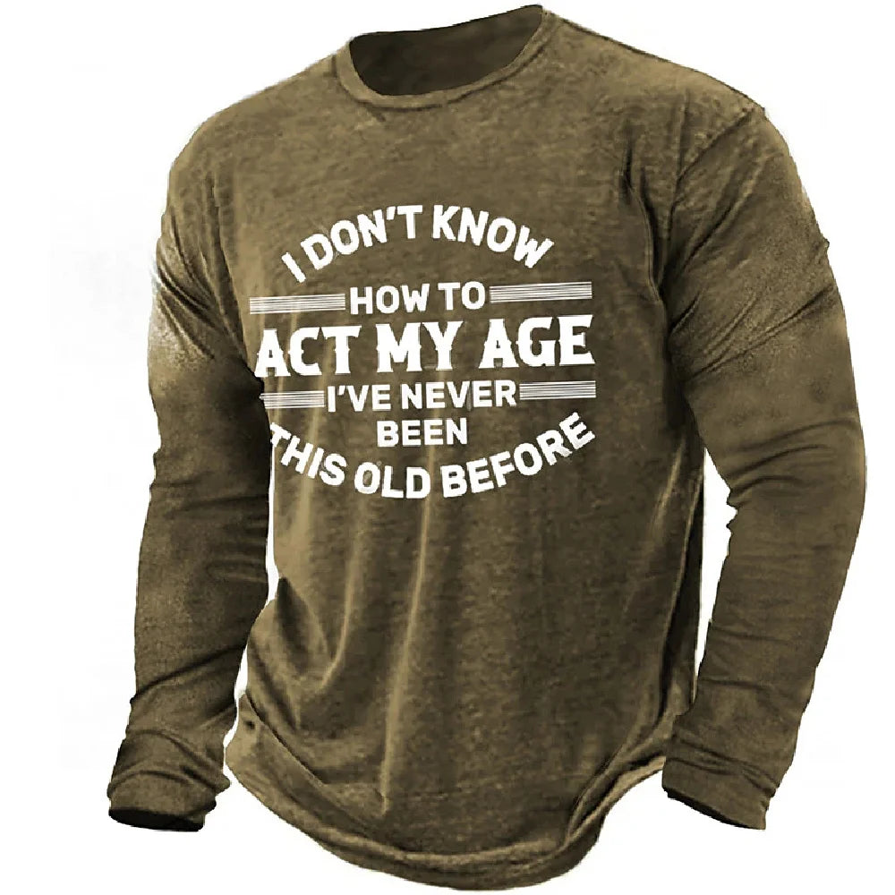 Vintage T-Shirts For Mens Print Cotton Long Sleeve T Shirt Overzied Fashion Clothes Streetwear Casual Top Tee Shirt Men Clothing