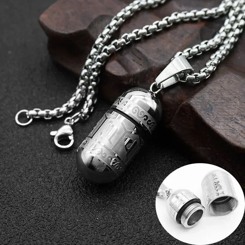 Vintage Stainless Steel Essential Oil Bottle Pendants Urn Wishing Bottle Necklace Religious Amulet Couple Party Jewelry