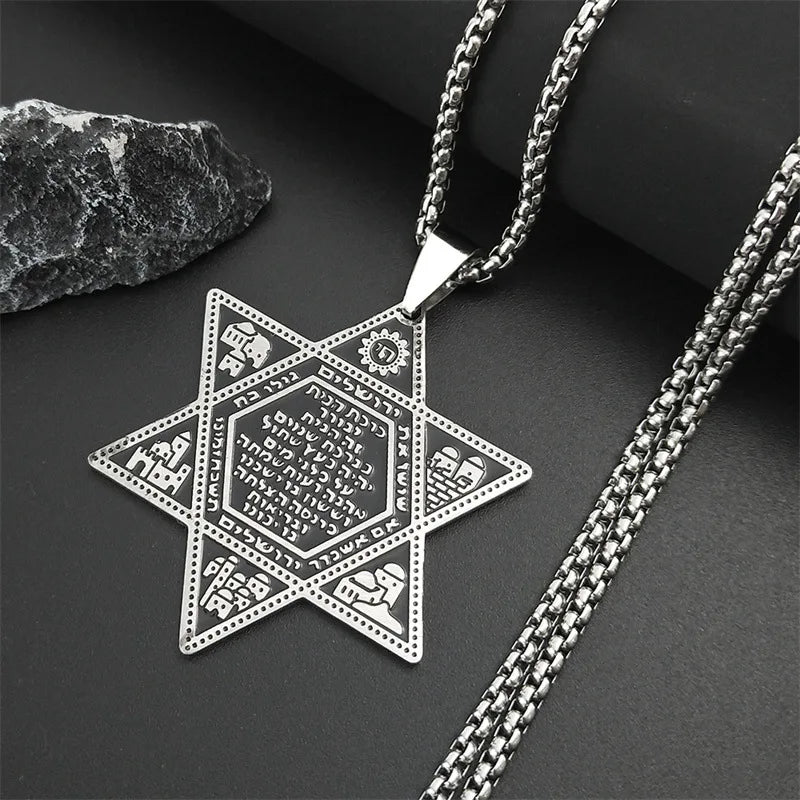 2024 New fashion stainless steel Jewish hexagon symbol pendant clavicle chain temperament everything necklace accessories Annive