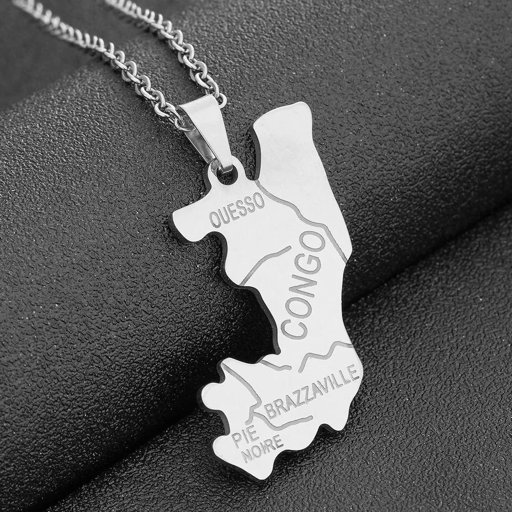 2024 New fashion stainless steel Congo map pendant necklace for men and women geometric titanium steel pendant ethnic style clav