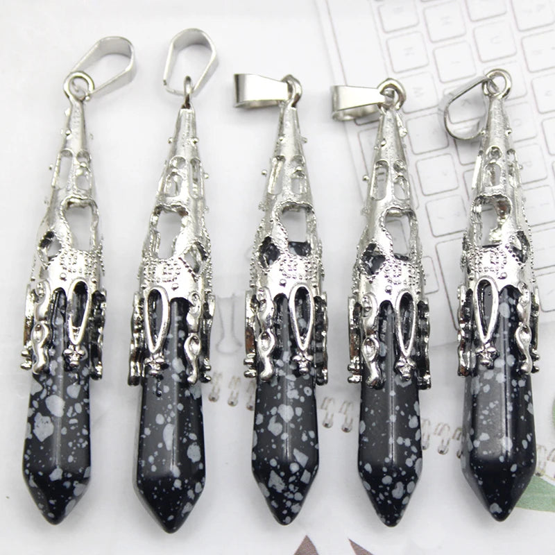 16pcs Crystal Pendulum for Divination Dowsing Natural Gem Stone Amethyst Hexagon Pendant For DIY Jewelry Making Necklace Pendant