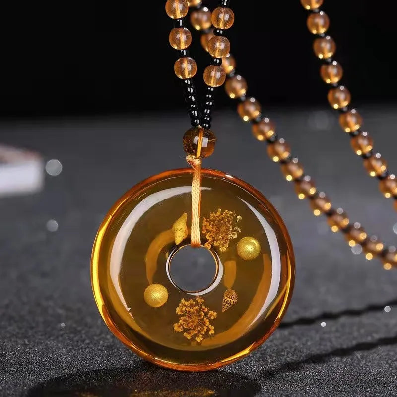 1pcs Imitation Amber Brine Beeswax Beads Necklace Honey Wax Brazilian Amber Necklace Handicraft National Style Pendant Ornaments
