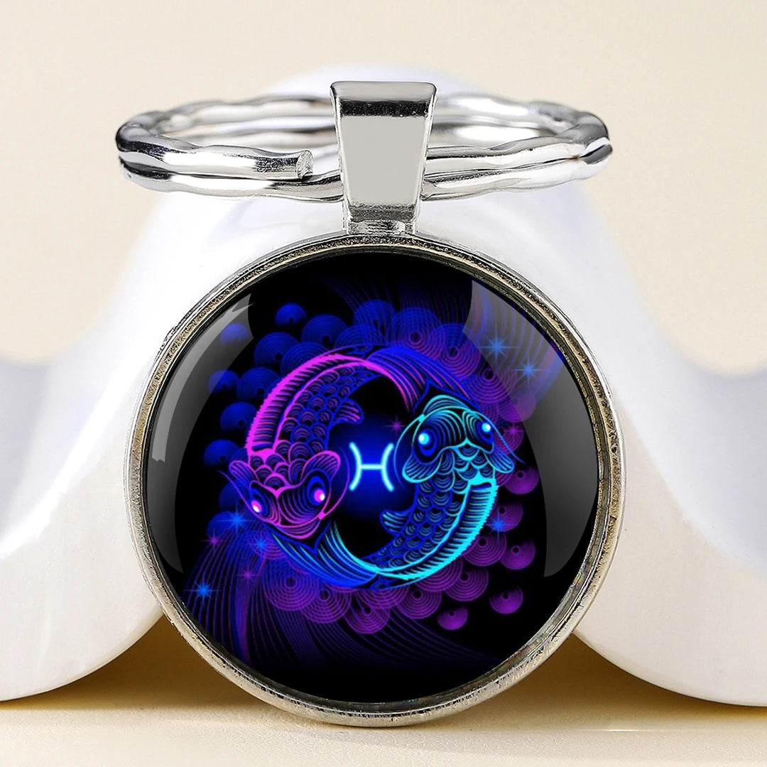 Star Sign Animal Cats Lion Graphic Design Key Chain Unique Keyrings Charm Pendant Jewelry Perfect Birthday Anniversary Gift Idea