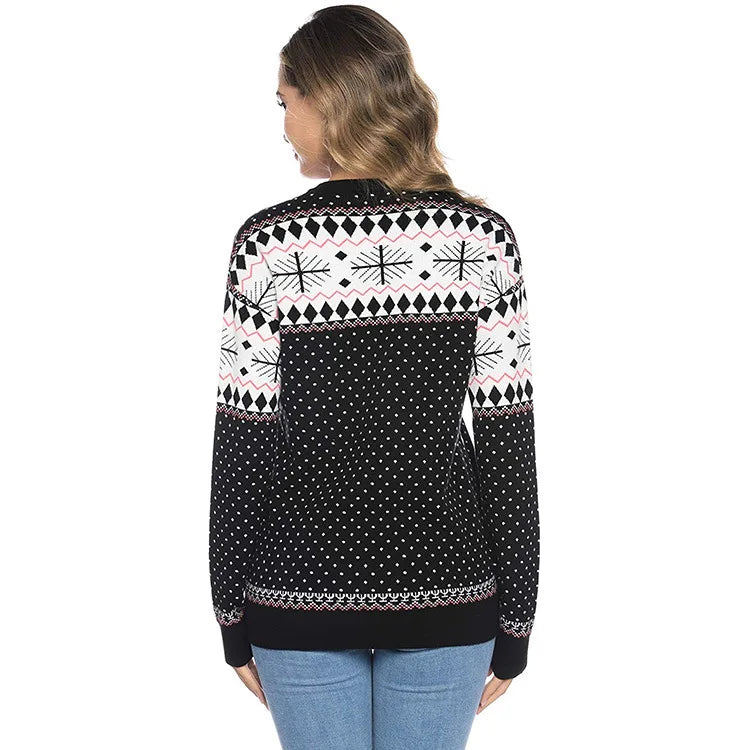 2025 New Christmas Matching Sweaters for Women Men Couples Knitwear Jacquard Elk Print Jumpers Full Sleeve Warm Soft Pullovers