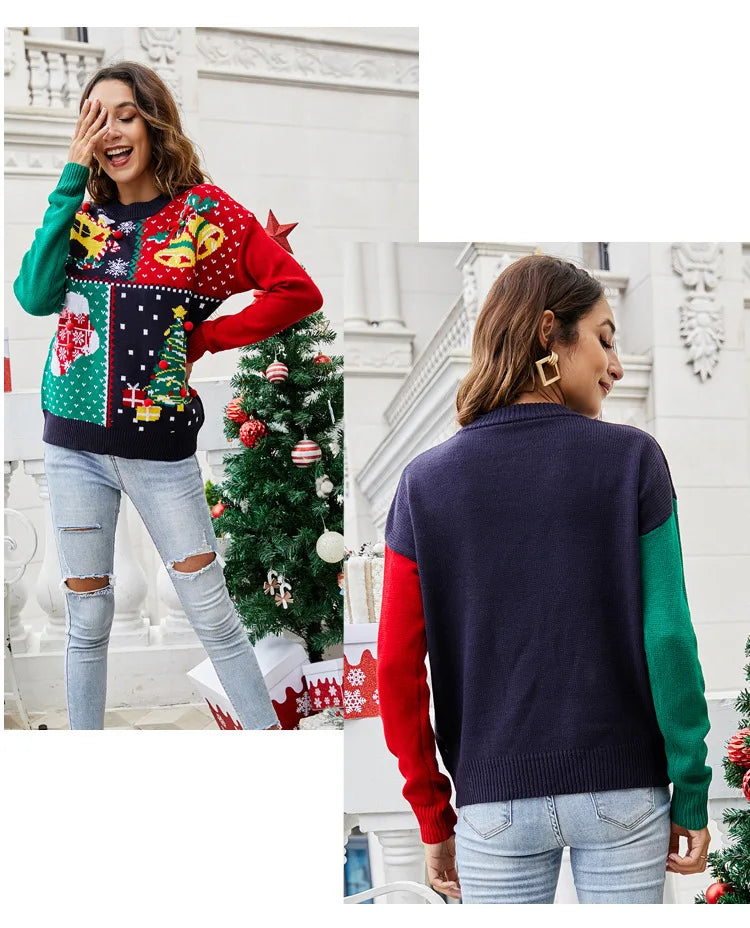 Christmas Sweater Women's Socks Christmas Tree Autumn/Winter New Round Neck Long Sleeve Loose Knitted Sweater 2024 Y2k Cloting