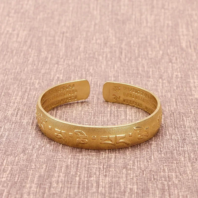Vintage Buddhist Heart Sutra Cuff Bracelets Men's Six Character True Word Adjustable Bangles Religious Wish Talisman Jewelry