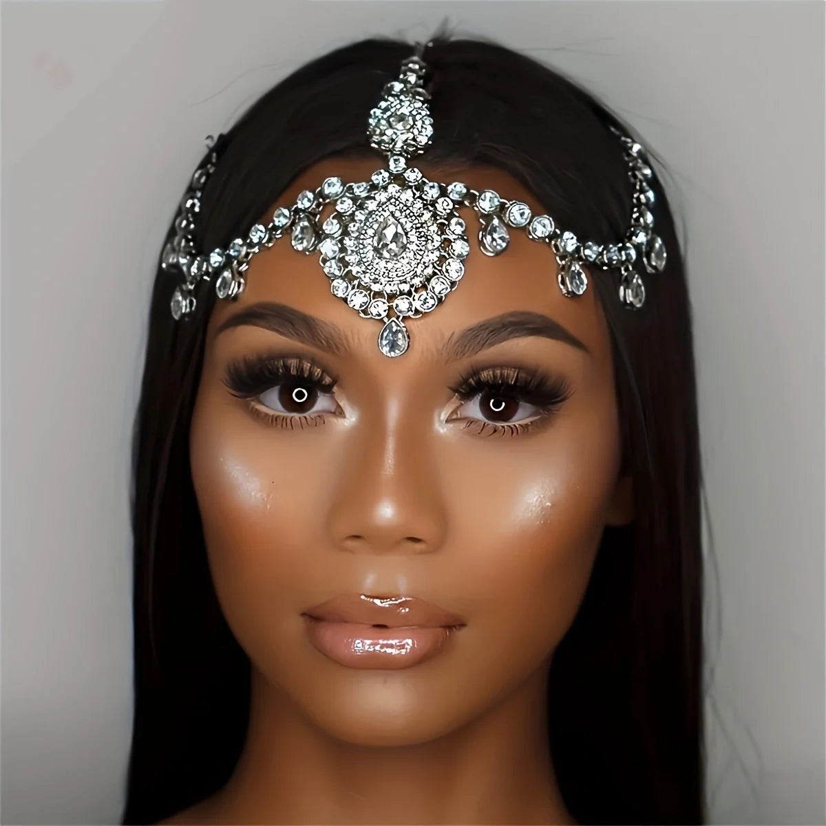 1pcs Boho Luxury Crystal Forehead Hair Chain Head Piece Hairwear Shiny Bride Wedding Hair Accessories Headband Jewelry
