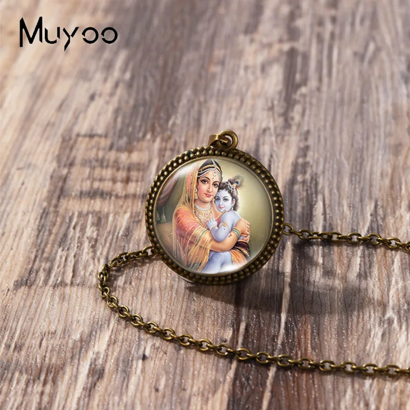 2023 New Arrival Fashion Painting India Shiva Ganesha Hindu God Glass Dome Antique Pendant Handmade Jewelry Vintage Necklaces