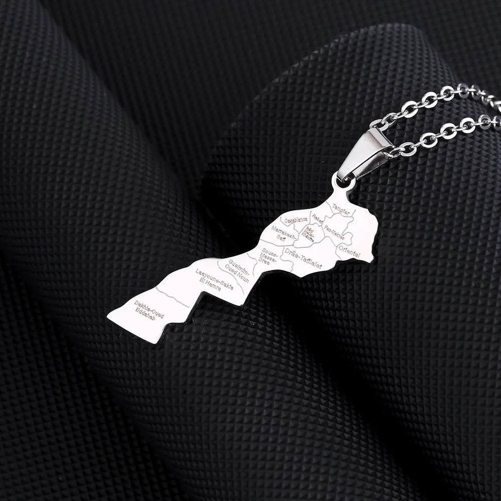 Stylish stainless steel Moroccan map with city pendant necklace lovers style style style personality collarbone chain accessorie