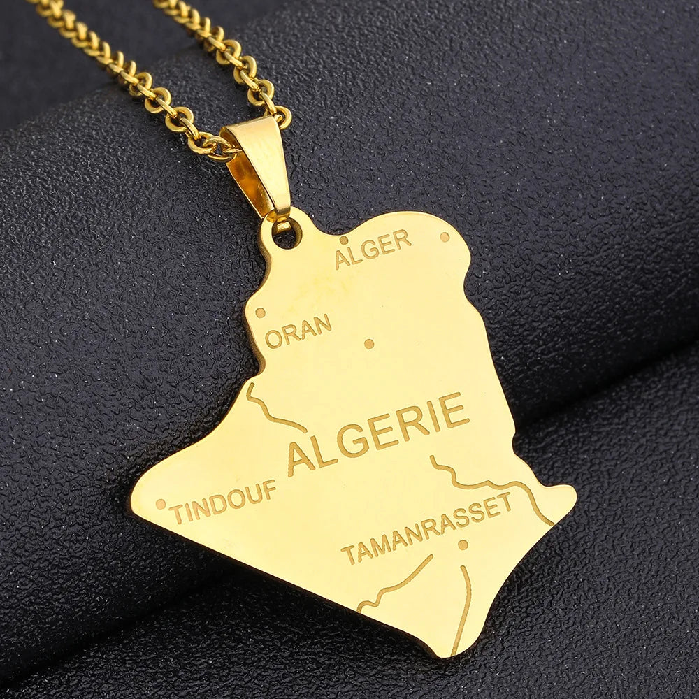 2024 New fashion stainless steel Algerian map necklace for women and men couples ethnic style accessory collarbone chain anniver