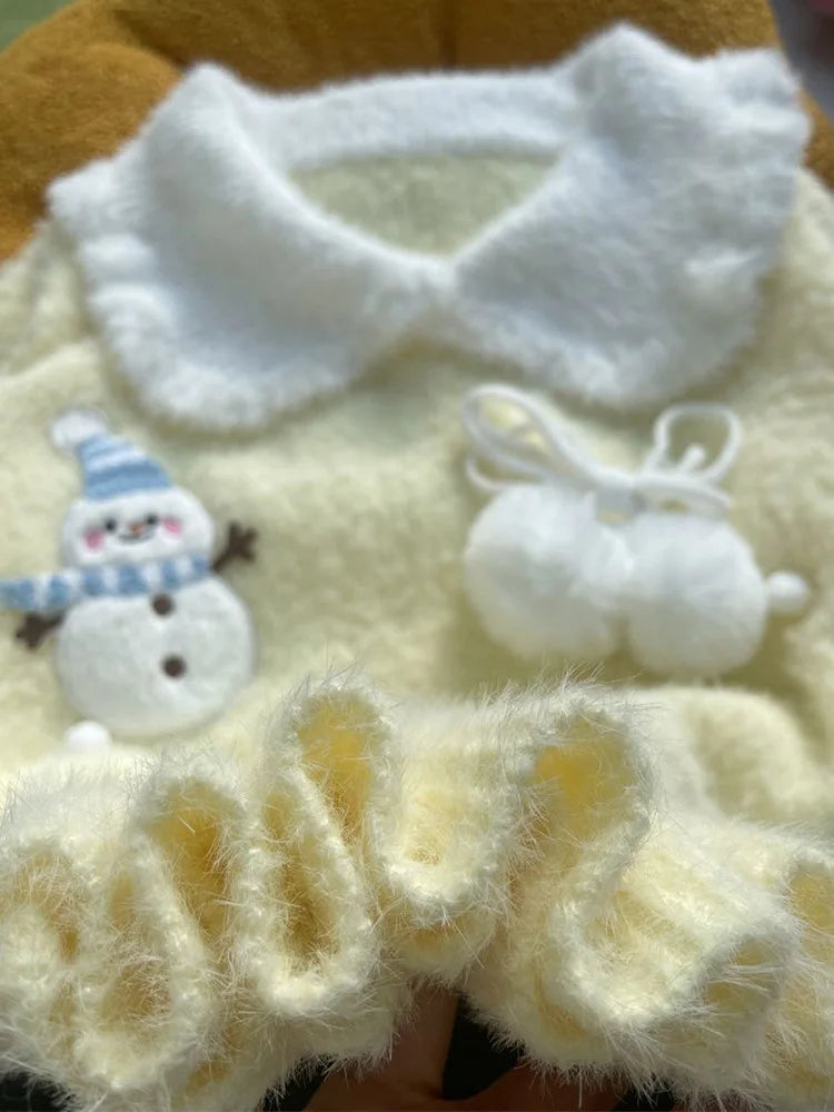 Sweet Faux Mink Cashmere Sweaters Women Kawaii Snowmen Long Sleeve Knitted Pullover Casual Cute Preppy Style Chic Loose Jumpers