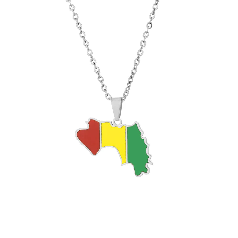 2024 New fashion stainless steel Guinea map necklace for men and women geometric ethnic style collarbone chain anniversary small