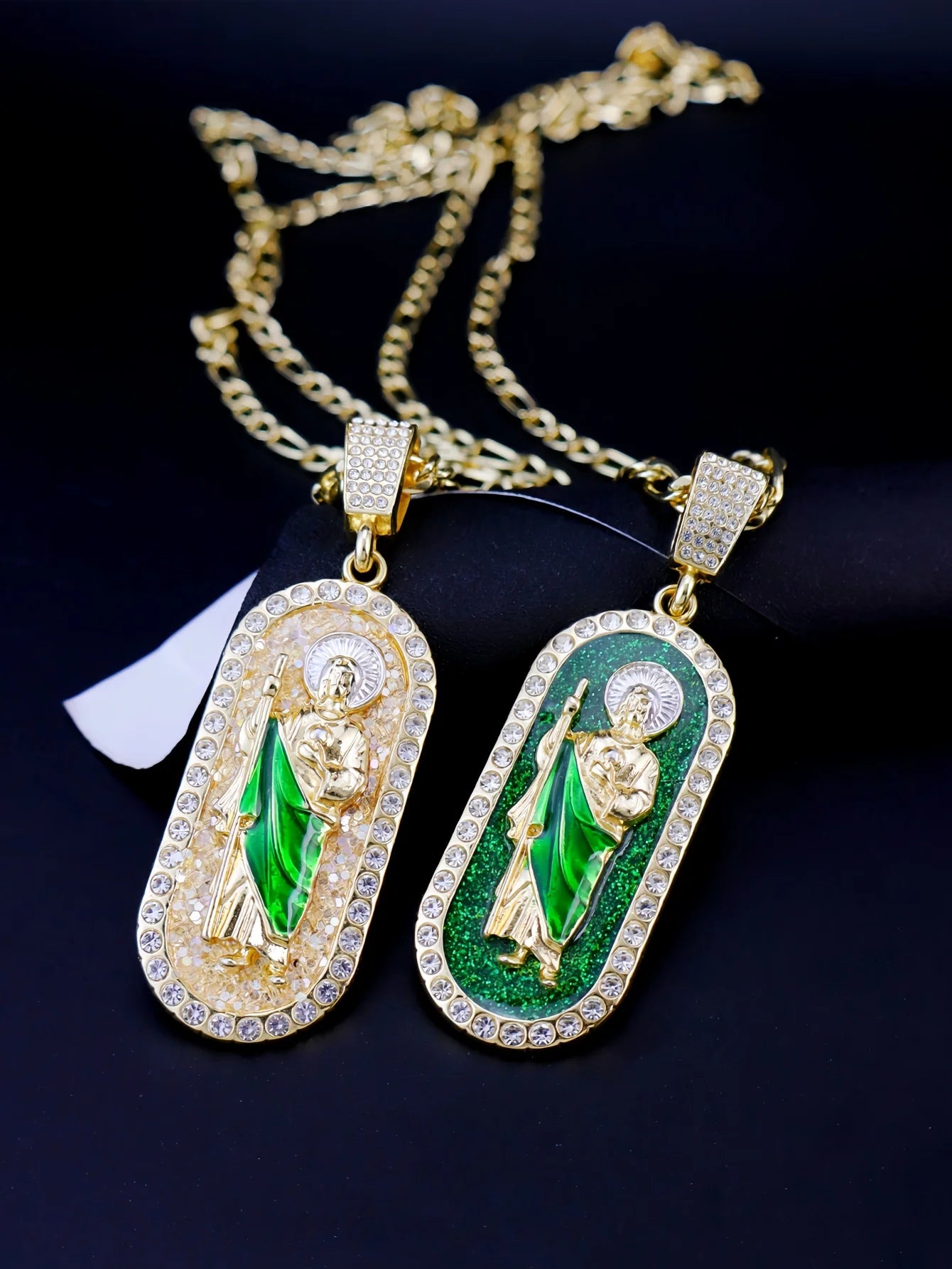 1 Piece 14K Gold Plated Green St. Jude San Juads Pendant Women's Necklace Religious Jewelry