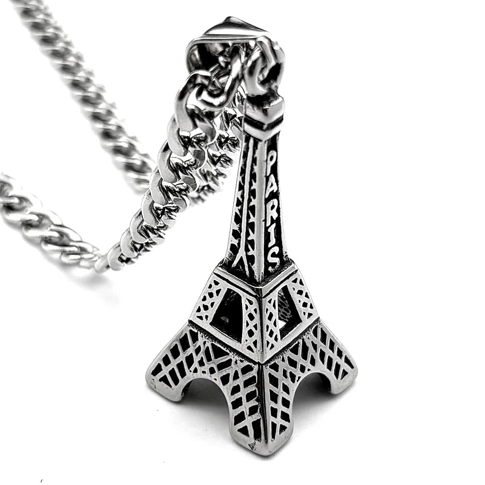 The new iconic Eiffel Tower Instagram fashion men's simple clothing paired with accessories, hip-hop pendants and sweater chains