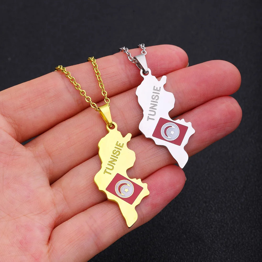 2024 new fashion stainless steel Tunisian map necklace for men and women geometric national style collarbone chain anniversary s