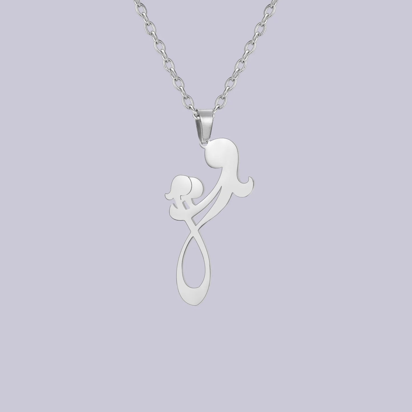 2024 New fashion Mom and Two Kids pendant necklace temperament everything with stainless steel collarbone chain accessories acce