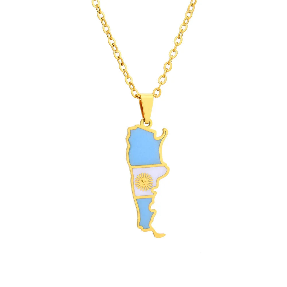 2024 new fashion stainless steel Argentina map and flag pendant necklace temperament everything collarbone chain birthday annive