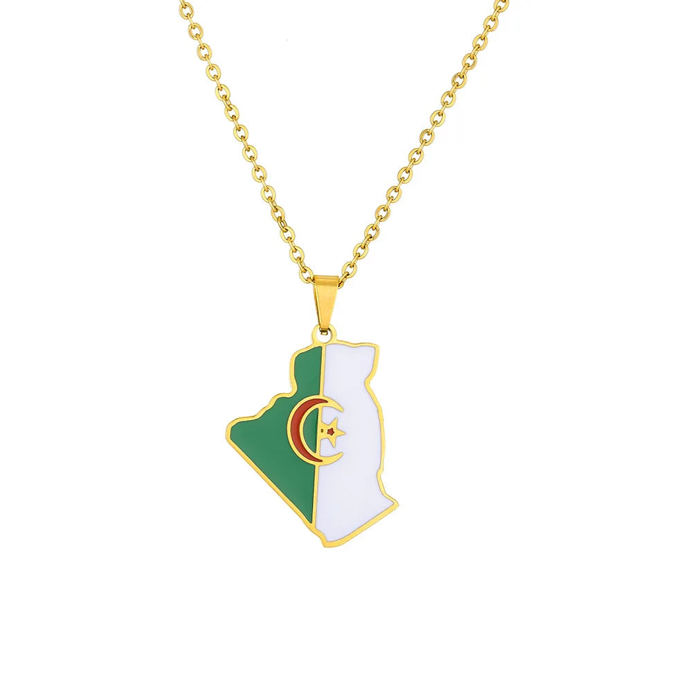 2024 new fashion stainless steel Algerian map pendant necklace temperament everything collarbone chain birthday anniversary smal