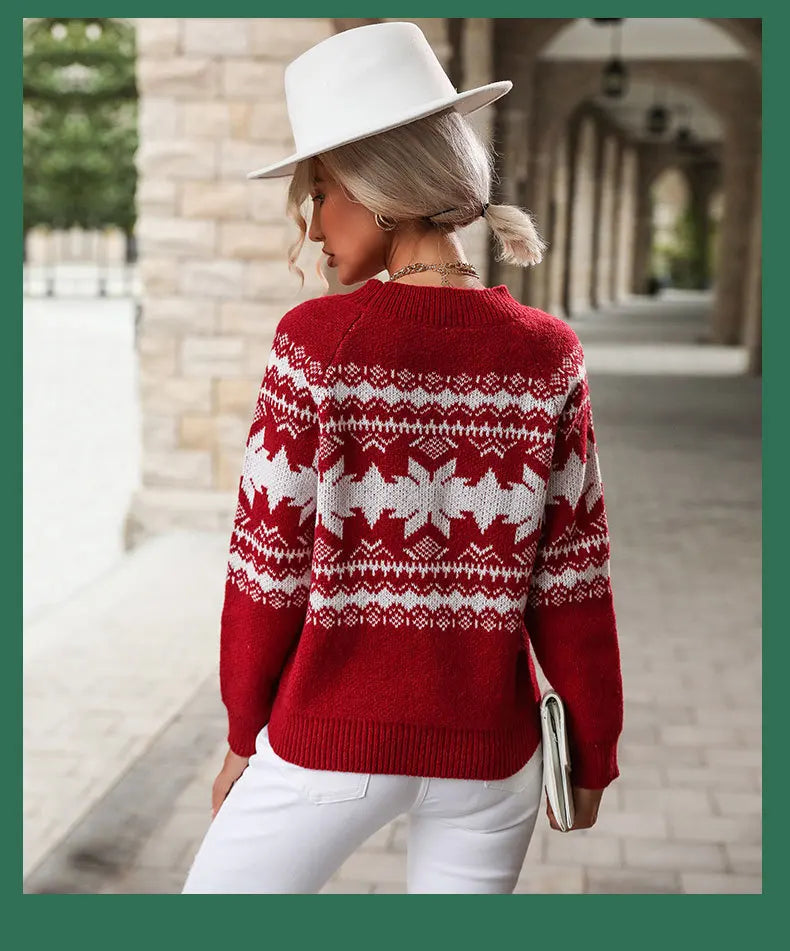 2025 Female Winter Casual Print Christmas Knitted Sweater Women O Neck Elegant Long Sleeve Pullover Autumn Lady Loose Jumper