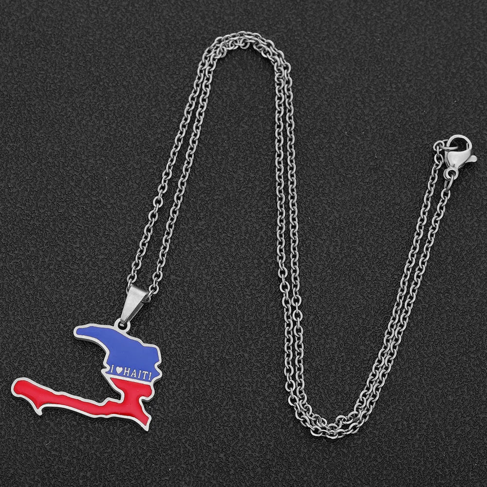2024 new fashion stainless steel Haiti map pendant necklace temperament everything collarbone chain birthday anniversary gift