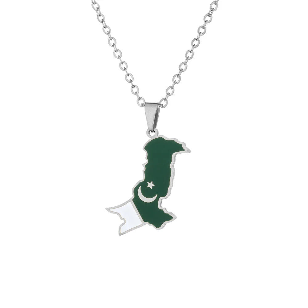 2024 new fashion stainless just Pakistan map flag pendant necklace temperament everything collarbone chain birthday anniversary