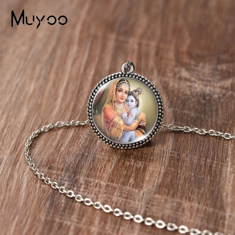 2023 New Arrival Fashion Painting India Shiva Ganesha Hindu God Glass Dome Antique Pendant Handmade Jewelry Vintage Necklaces