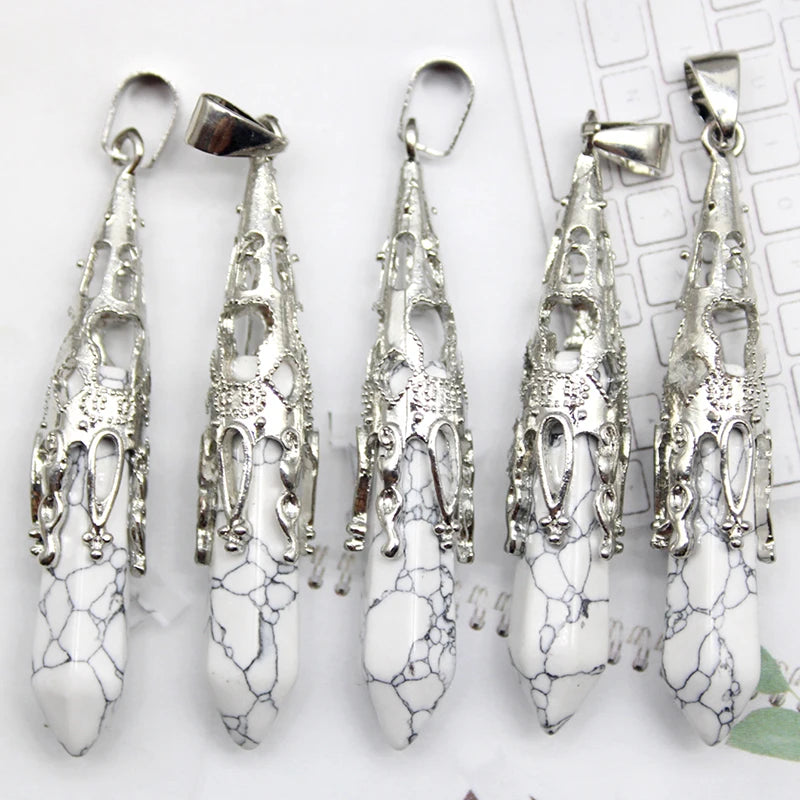 16pcs Crystal Pendulum for Divination Dowsing Natural Gem Stone Amethyst Hexagon Pendant For DIY Jewelry Making Necklace Pendant
