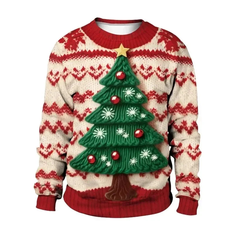 2024 Christmas Couples Sweatshirts Snowman Christmas Tree Pattern Costume Pullovers Winter Jumpers Warm Thicken Streetwear