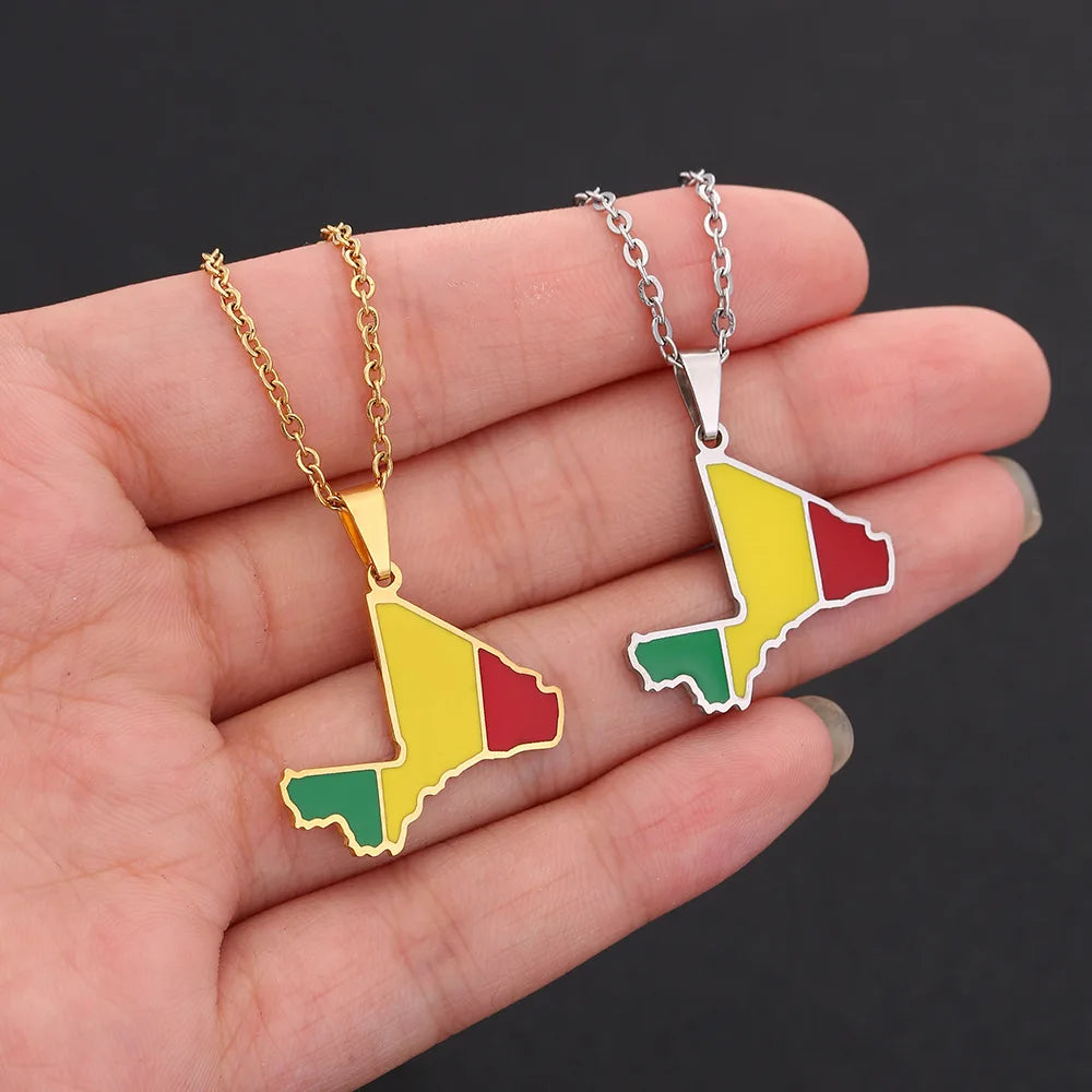 2024 new fashion stainless steel Mali map necklace for men and women geometric ethnic style collarbone chain anniversary small g
